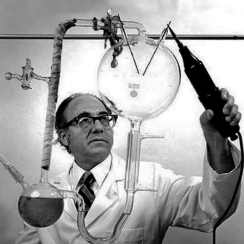 Stanley Miller working in the lab